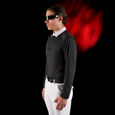 Camisa de competição masculina Equestro Ridertechnology de mangas compridas com botões Preto