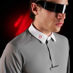 Camisa de competição masculina Equestro Ridertechnology de mangas compridas com botões Pássaro zombeteiro Cinzento Camisa de competição masculina Equestro Ridertechnology de mangas compridas com botões Pássaro zombeteiro Cinzento