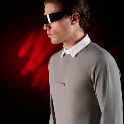 Camisa de competição masculina Equestro Ridertechnology de mangas compridas com botões Pássaro zombeteiro Cinzento Camisa de competição masculina Equestro Ridertechnology de mangas compridas com botões Pássaro zombeteiro Cinzento