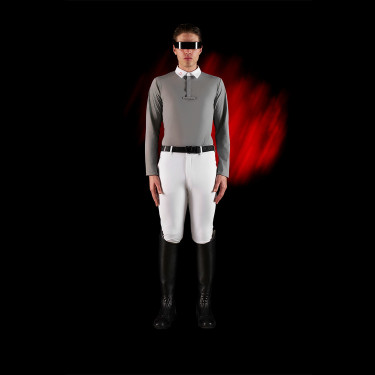 Camisa de competição masculina Equestro Ridertechnology de mangas compridas com botões Pássaro zombeteiro Cinzento Camisa de competição masculina Equestro Ridertechnology de mangas compridas com botões Pássaro zombeteiro Cinzento