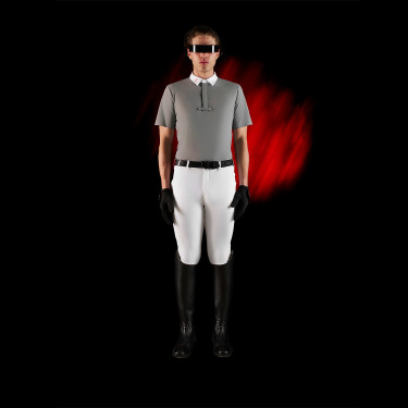 Polo de competição masculino Equestro Ridertechnology com mangas curtas e botões Pássaro zombeteiro Cinzento