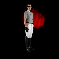 Polo de competição masculino Equestro Ridertechnology com mangas curtas e botões Pássaro zombeteiro Cinzento