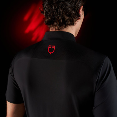 Polo de treino masculino Equestro Ridertechnology com mangas curtas e zíper Preto