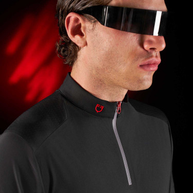 Polo de treino masculino Equestro Ridertechnology com mangas curtas e zíper Preto