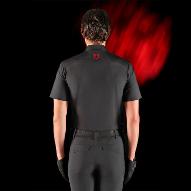 Polo de treino masculino Equestro Ridertechnology com mangas curtas e zíper Preto
