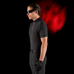 Polo de treino masculino Equestro Ridertechnology com mangas curtas e zíper Preto