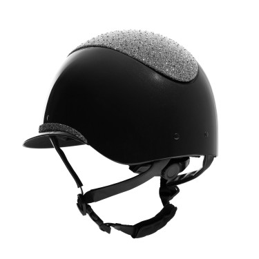 Capacete de luxo com viseira larga e strass homologado EN 1384-2023 Equestro Preto / prata Capacete de luxo com viseira larga e strass homologado EN 1384-2023 Equestro Preto / prata