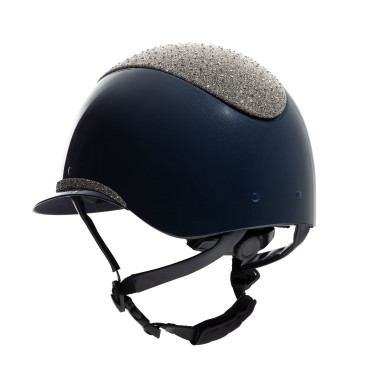 Capacete de luxo com viseira larga e strass homologado EN 1384-2023 Equestro Marinho / prateado Azul