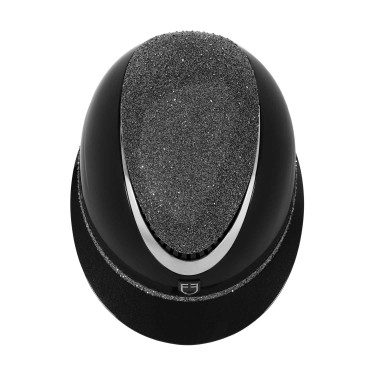 Capacete de luxo com viseira larga e strass homologado EN 1384-2023 Equestro Preto / prata Capacete de luxo com viseira larga e strass homologado EN 1384-2023 Equestro Preto / prata
