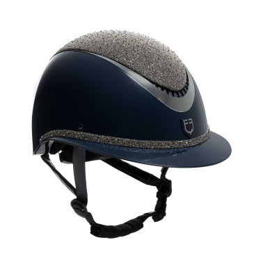 Capacete de luxo com viseira larga e strass homologado EN 1384-2023 Equestro Marinho / prateado Azul