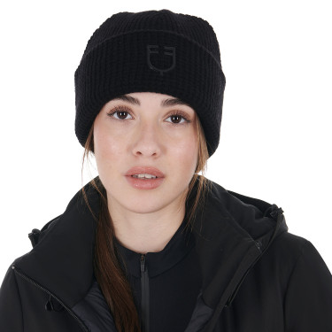 Gorro Equestro unissexo em lã com textura tricotada Preto