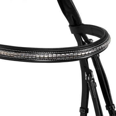 Cabeçada inglesa de couro com clincher em níquel prateado NP Equestro Preto