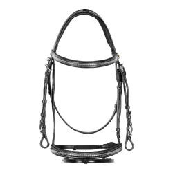 Cabeçada inglesa de couro com clincher em níquel prateado NP Equestro Preto