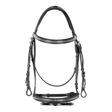 Cabeçada inglesa de couro com clincher em níquel prateado NP Equestro Preto