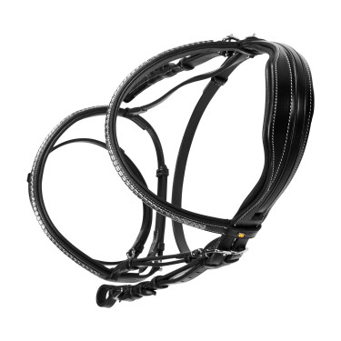 Cabeçada inglesa de couro com clincher em níquel prateado NP Equestro Preto