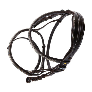 Cabeçada inglesa de couro com clincher em níquel prateado NP Equestro Castanho escuro
