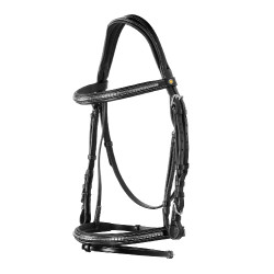 Cabeçada inglesa de couro com clincher em níquel prateado NP Equestro Preto