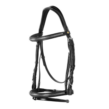 Cabeçada inglesa de couro com clincher em níquel prateado NP Equestro Preto