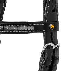 Cabeçada inglesa de couro com clincher em níquel prateado NP Equestro Preto