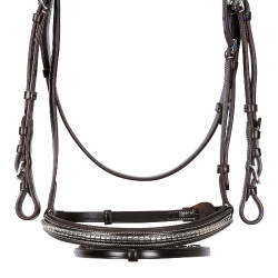 Cabeçada inglesa de couro com clincher em níquel prateado NP Equestro Castanho escuro