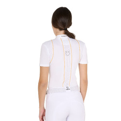 Polo de competição Feminino de Mangas Curtas com Botões Equestro Branco / amarelo