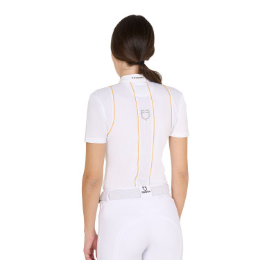 Polo de competição Feminino de Mangas Curtas com Botões Equestro Branco / amarelo