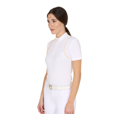 Polo de competição Feminino de Mangas Curtas com Botões Equestro Branco / amarelo