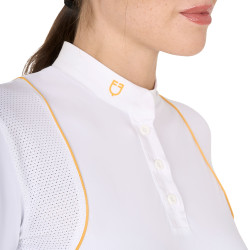 Polo de competição Feminino de Mangas Curtas com Botões Equestro Branco / amarelo