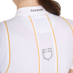 Polo de competição Feminino de Mangas Curtas com Botões Equestro Branco / amarelo