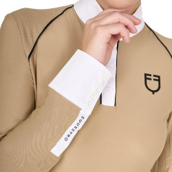 Pólo de competição Feminino de Mangas Compridas com Inserções em Rede Equestro Bege