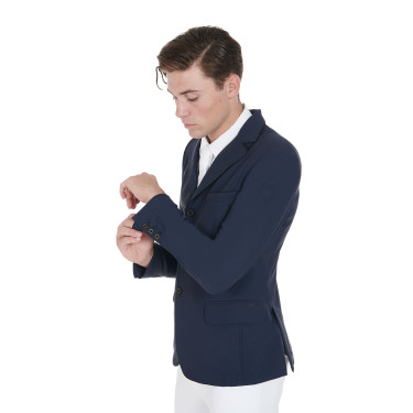 Casaco de competição masculino em tecido elástico com bolsos com zíper Equestro Blazer marinho Azul-marinho