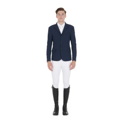 Casaco de competição masculino em tecido elástico com bolsos com zíper Equestro Blazer marinho Azul-marinho