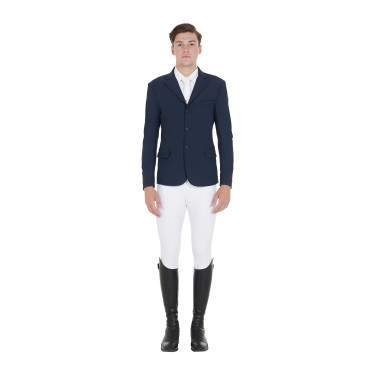 Casaco de competição masculino em tecido elástico com bolsos com zíper Equestro Blazer marinho Azul-marinho