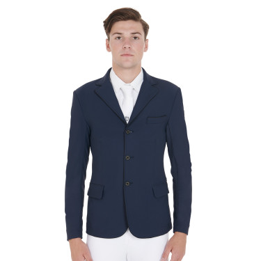 Casaco de competição masculino em tecido elástico com bolsos com zíper Equestro Blazer marinho Azul-marinho