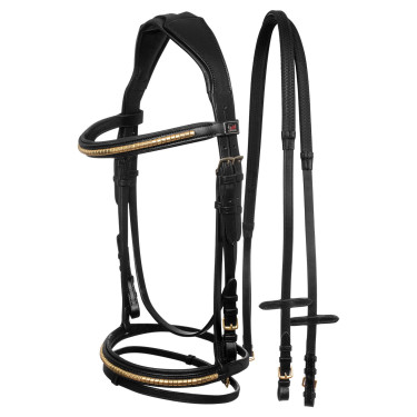 Bridão Inglês com Clincher e Rédeas de Borracha Supreme Preto