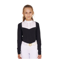 Polo de competição feminino com strass Equestro Preto