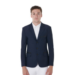 Casaco de competição perfurado masculino 3 botões Equestro Blazer marinho Azul-marinho Casaco de competição perfurado masculino 3 botões Equestro Blazer marinho Azul-marinho