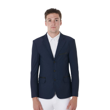 Casaco de competição perfurado masculino 3 botões Equestro Blazer marinho Azul-marinho Casaco de competição perfurado masculino 3 botões Equestro Blazer marinho Azul-marinho