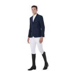 Casaco de competição perfurado masculino 3 botões Equestro Blazer marinho Azul-marinho Casaco de competição perfurado masculino 3 botões Equestro Blazer marinho Azul-marinho
