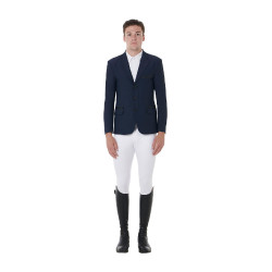 Casaco de competição perfurado masculino 3 botões Equestro Blazer marinho Azul-marinho Casaco de competição perfurado masculino 3 botões Equestro Blazer marinho Azul-marinho