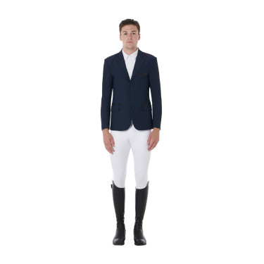 Casaco de competição perfurado masculino 3 botões Equestro Blazer marinho Azul-marinho Casaco de competição perfurado masculino 3 botões Equestro Blazer marinho Azul-marinho