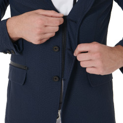Casaco de competição perfurado masculino 3 botões Equestro Blazer marinho Azul-marinho Casaco de competição perfurado masculino 3 botões Equestro Blazer marinho Azul-marinho