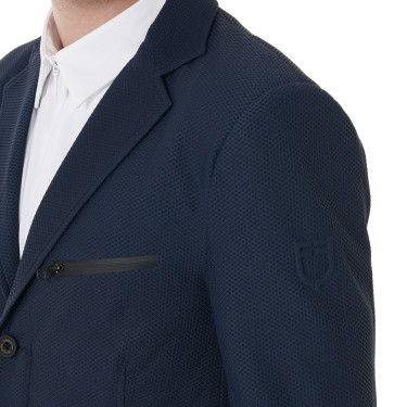 Casaco de competição perfurado masculino 3 botões Equestro Blazer marinho Azul-marinho Casaco de competição perfurado masculino 3 botões Equestro Blazer marinho Azul-marinho