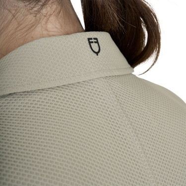 Casaco de competição perfurado feminino 4 botões Equestro Oxford bronzeado Rosa