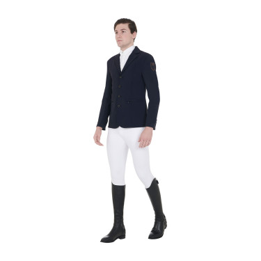 Casaco de competição masculino com logotipo bordado contrastante Equestro Blazer marinho Azul-marinho