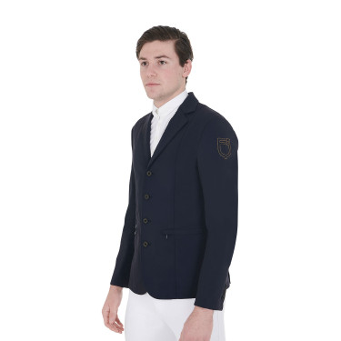 Casaco de competição masculino com logotipo bordado contrastante Equestro Blazer marinho Azul-marinho