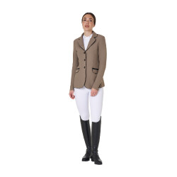 Casaco de competição feminino em tecido técnico elástico Equestro Noz Castanho