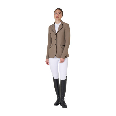 Casaco de competição feminino em tecido técnico elástico Equestro Noz Castanho