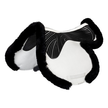 Almofada de salto Numnah com aderência em gel dos dois lados e borda completa em lã de carneiro Acavallo Branco / preto