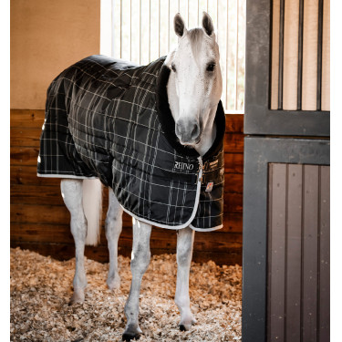 Cobertura de estábulo Horseware Rhino Original Vari-Layer 250g Preto / xadrez branco cinza Cobertura de estábulo Horseware Rhino Original Vari-Layer 250g Preto / xadrez branco cinza